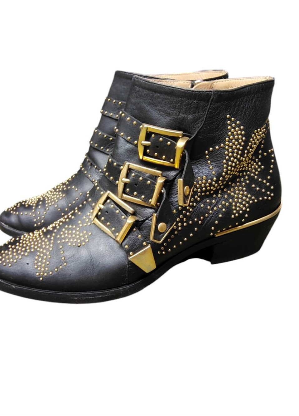 Chloรฉ Susanna Black Studded Leather Ankle Boots EU 38